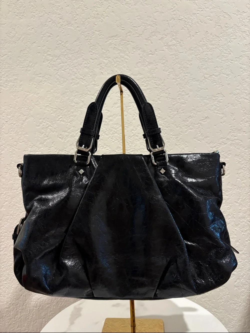 MCM Black Leather Satchel with Silver Hardware - Picture 3 of 12